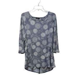 Cocomo women long sleeve blue w/white floral bell sleeve tunic size L #46-1920